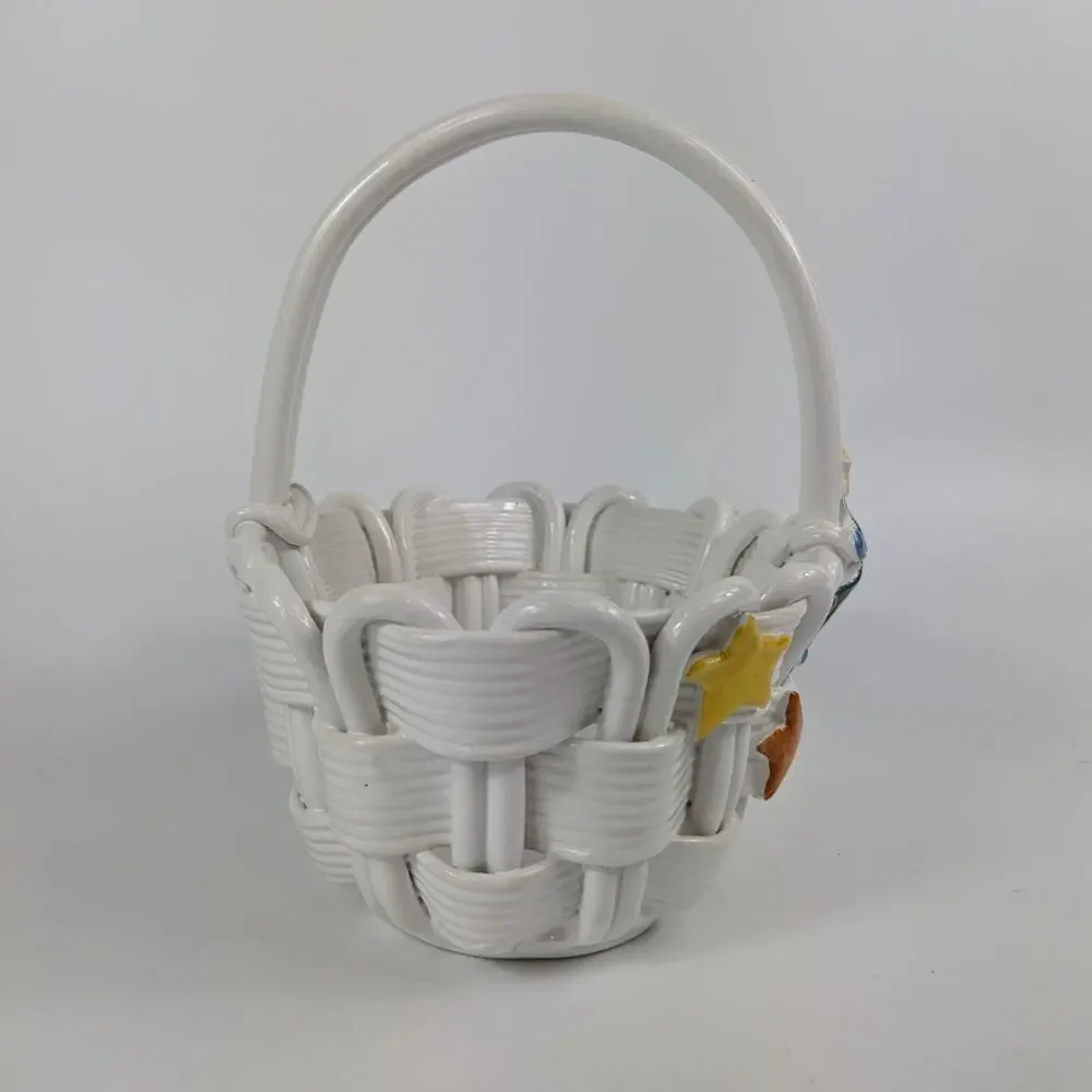 Handmade Italian Fused Glass Christmas Basket Veitri White Centerpiece Holiday